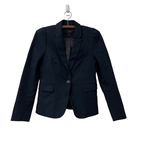 J Crew Navy Blue A2107 Cotton Puff Shoulder One Button Blazer Womens Size 2 - Picture 2 of 5